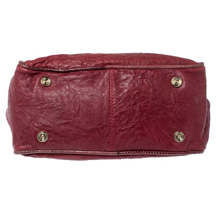 Pre Owned Jimmy Choo Burgundy Crinkled Leather and Snakeskin Ramona Tote