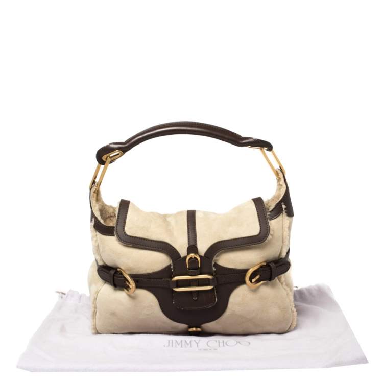 Pre Owned Jimmy Choo Beige/Brown Shearling and Leather Tulita Hobo