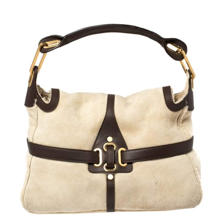 Pre Owned Jimmy Choo Beige/Brown Shearling and Leather Tulita Hobo