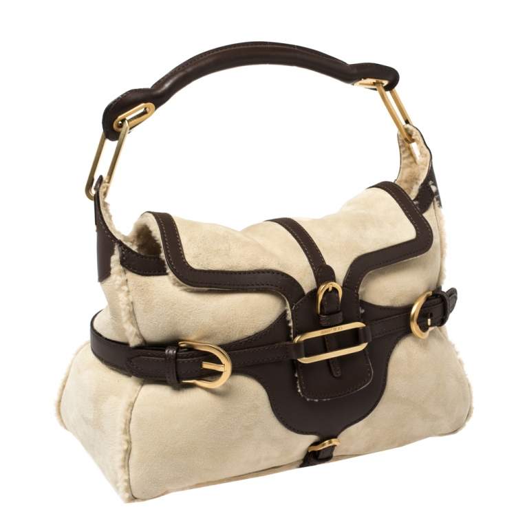 Pre Owned Jimmy Choo Beige/Brown Shearling and Leather Tulita Hobo