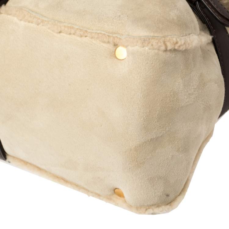 Pre Owned Jimmy Choo Beige/Brown Shearling and Leather Tulita Hobo