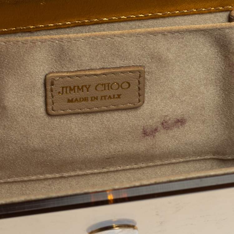 Pre Owned Jimmy Choo Gold/Green Acrylic Candy Chain Clutch 