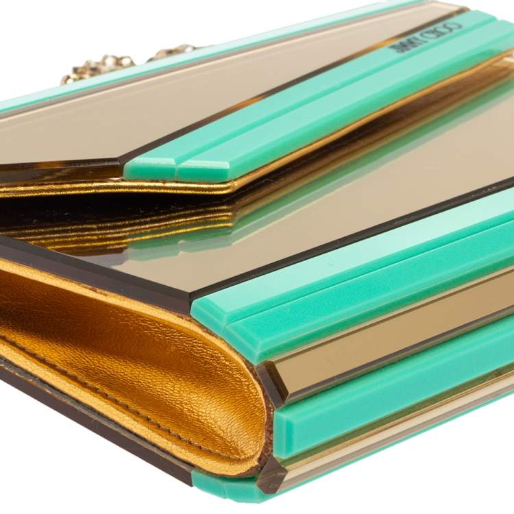 Pre Owned Jimmy Choo Gold/Green Acrylic Candy Chain Clutch 