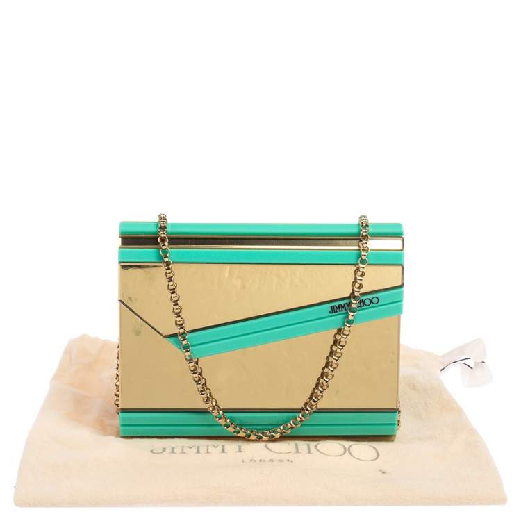 Pre Owned Jimmy Choo Gold/Green Acrylic Candy Chain Clutch 