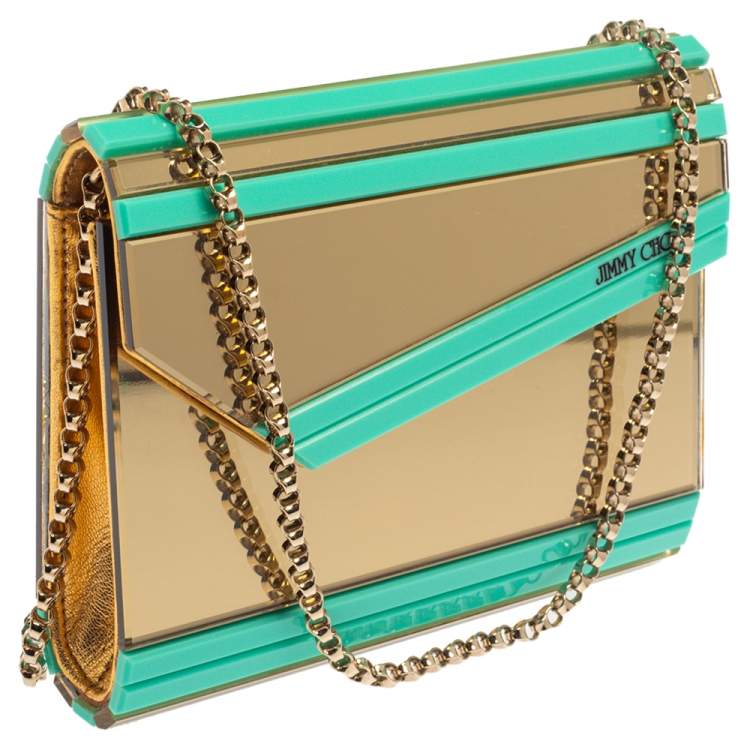 Pre Owned Jimmy Choo Gold/Green Acrylic Candy Chain Clutch 