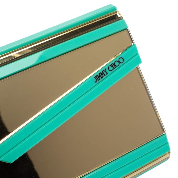 Pre Owned Jimmy Choo Gold/Green Acrylic Candy Chain Clutch 