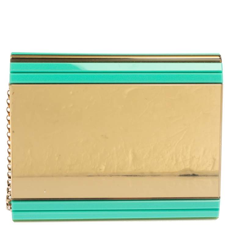 Pre Owned Jimmy Choo Gold/Green Acrylic Candy Chain Clutch 