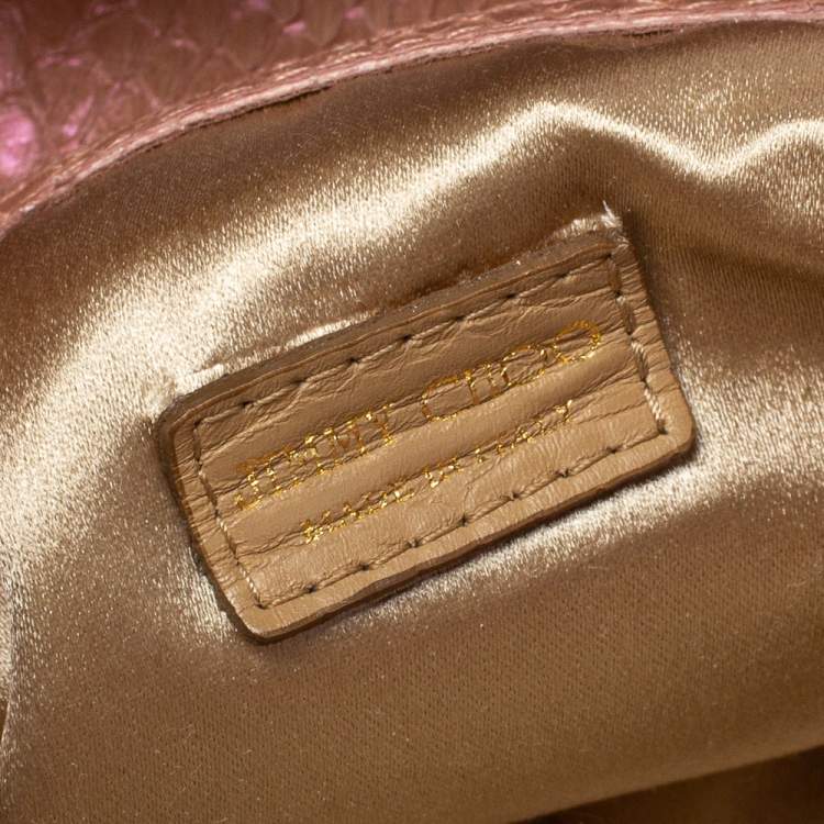 Pre Owned Jimmy Choo Pink Shimmer Snakeskin Chandra Clutch