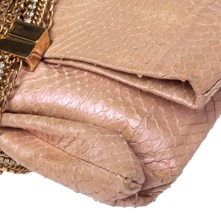 Pre Owned Jimmy Choo Pink Shimmer Snakeskin Chandra Clutch