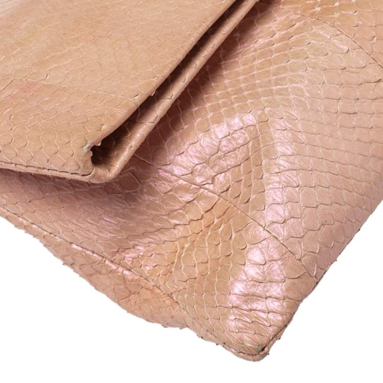 Pre Owned Jimmy Choo Pink Shimmer Snakeskin Chandra Clutch