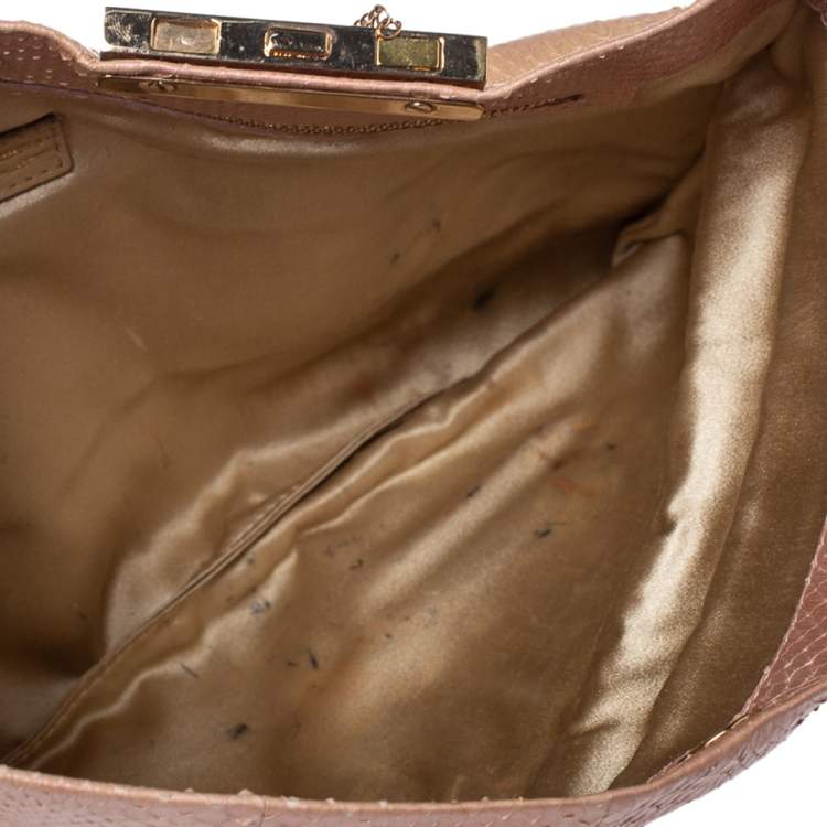 Pre Owned Jimmy Choo Pink Shimmer Snakeskin Chandra Clutch