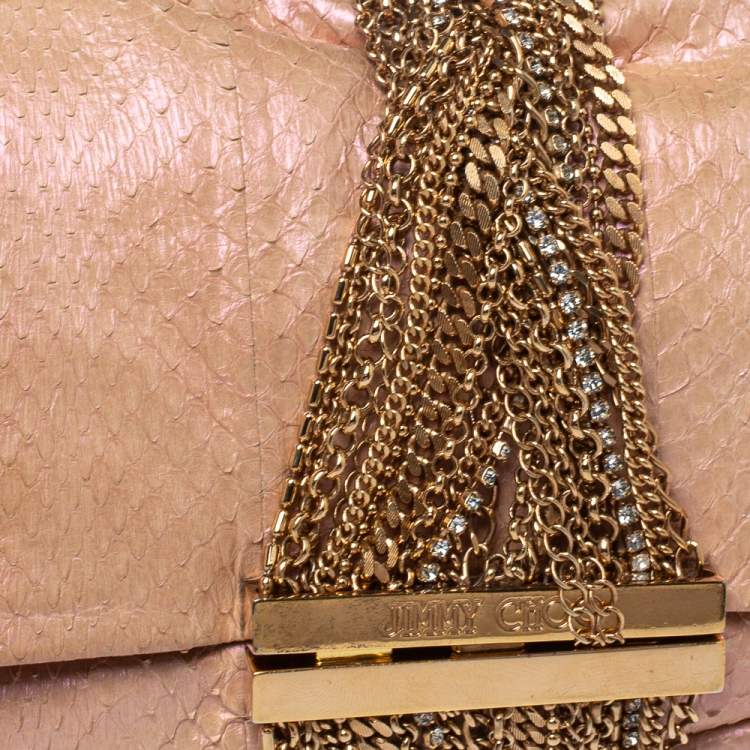 Pre Owned Jimmy Choo Pink Shimmer Snakeskin Chandra Clutch