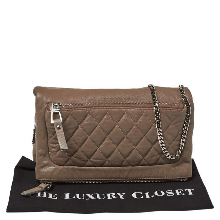 Pre Owned Jimmy Choo Dark Beige Quilted Leather Bex Clutch