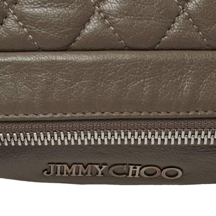 Pre Owned Jimmy Choo Dark Beige Quilted Leather Bex Clutch