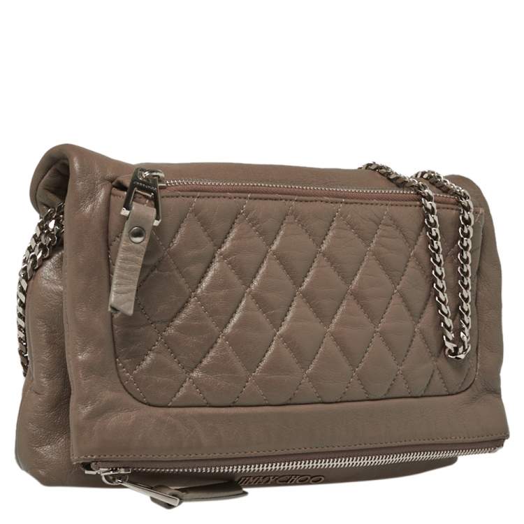 Pre Owned Jimmy Choo Dark Beige Quilted Leather Bex Clutch