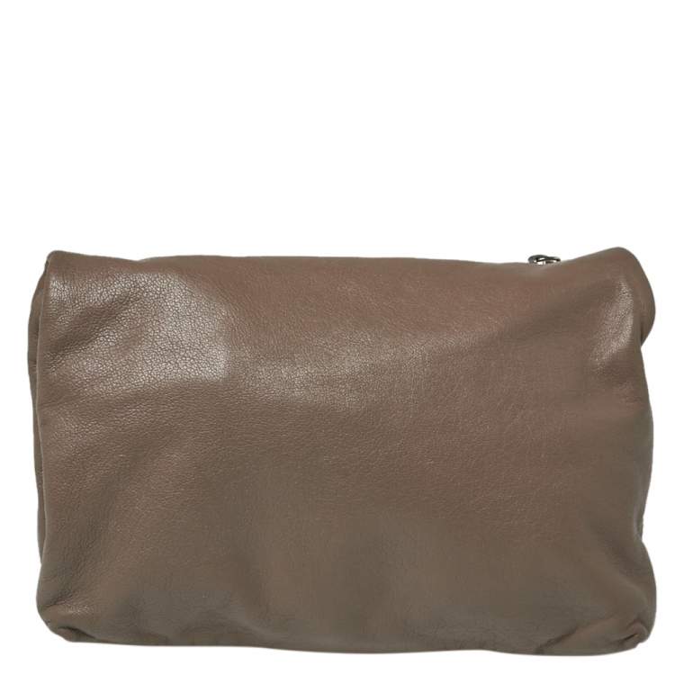 Pre Owned Jimmy Choo Dark Beige Quilted Leather Bex Clutch