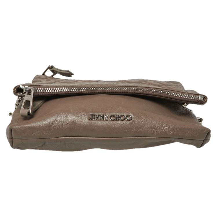 Pre Owned Jimmy Choo Dark Beige Quilted Leather Bex Clutch