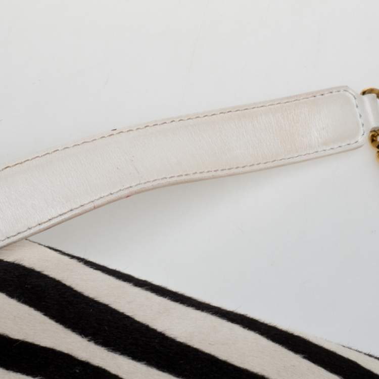 Pre Owned Jimmy Choo White Zebra Print Calfhair and Leather Flap Chain Shoulder Bag