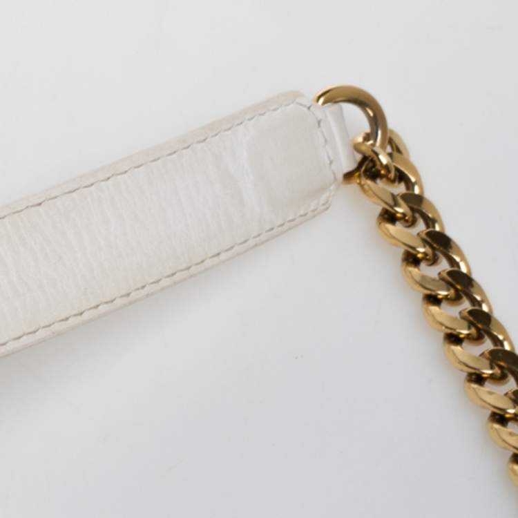 Pre Owned Jimmy Choo White Zebra Print Calfhair and Leather Flap Chain Shoulder Bag