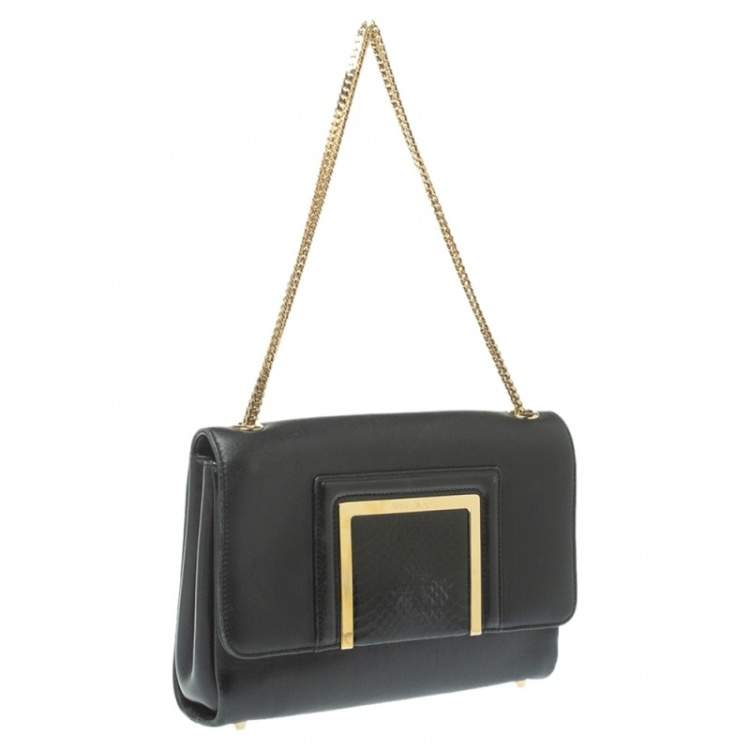 مملوكة مسبقًا Jimmy Choo Black Leather and Snakeskin Trim Alba Shoulder Bag