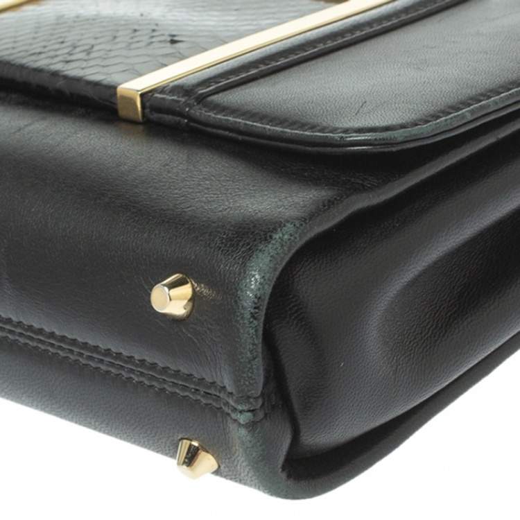 مملوكة مسبقًا Jimmy Choo Black Leather and Snakeskin Trim Alba Shoulder Bag