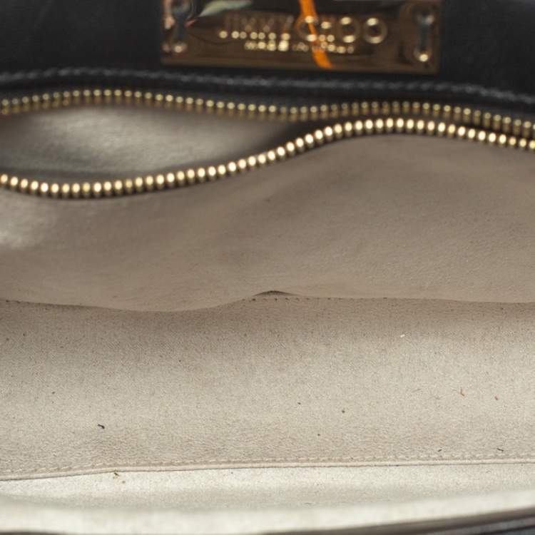 مملوكة مسبقًا Jimmy Choo Black Leather and Snakeskin Trim Alba Shoulder Bag