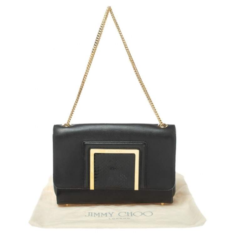 مملوكة مسبقًا Jimmy Choo Black Leather and Snakeskin Trim Alba Shoulder Bag