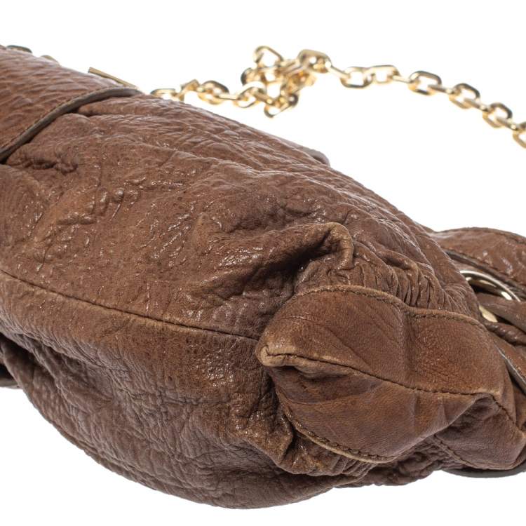 Pre Owned Jimmy Choo Brown Leather Riki Chain Shoulder Bag