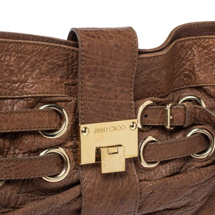 Pre Owned Jimmy Choo Brown Leather Riki Chain Shoulder Bag