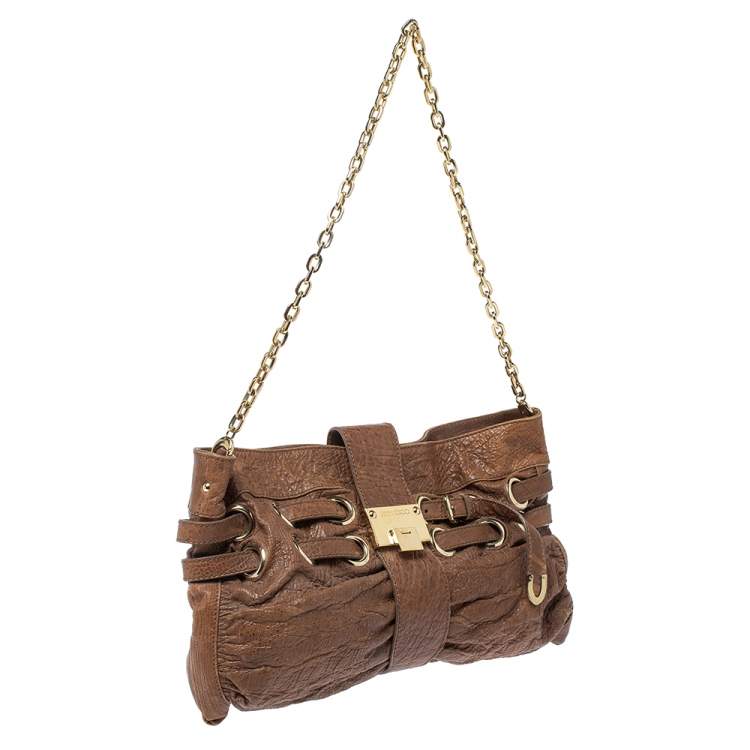 Pre Owned Jimmy Choo Brown Leather Riki Chain Shoulder Bag