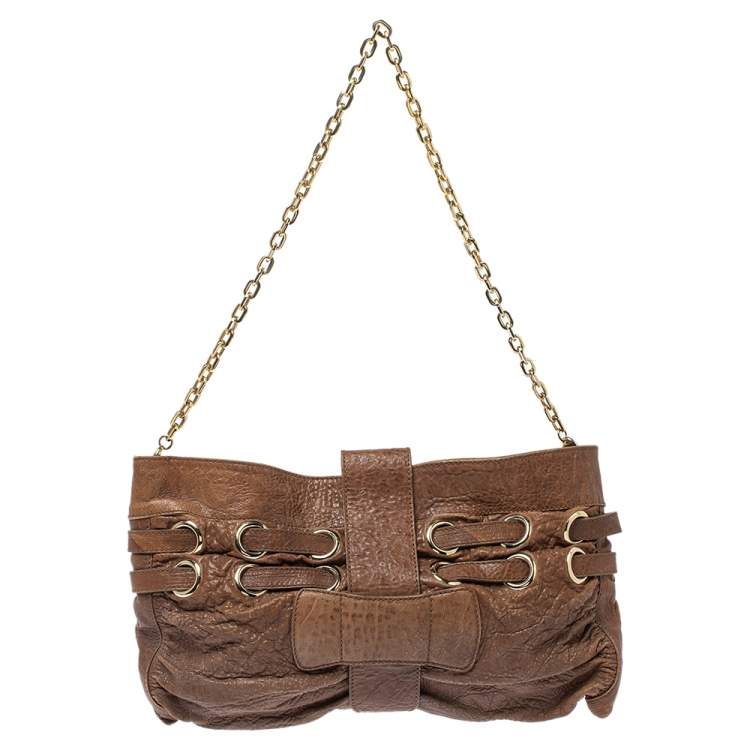 Pre Owned Jimmy Choo Brown Leather Riki Chain Shoulder Bag