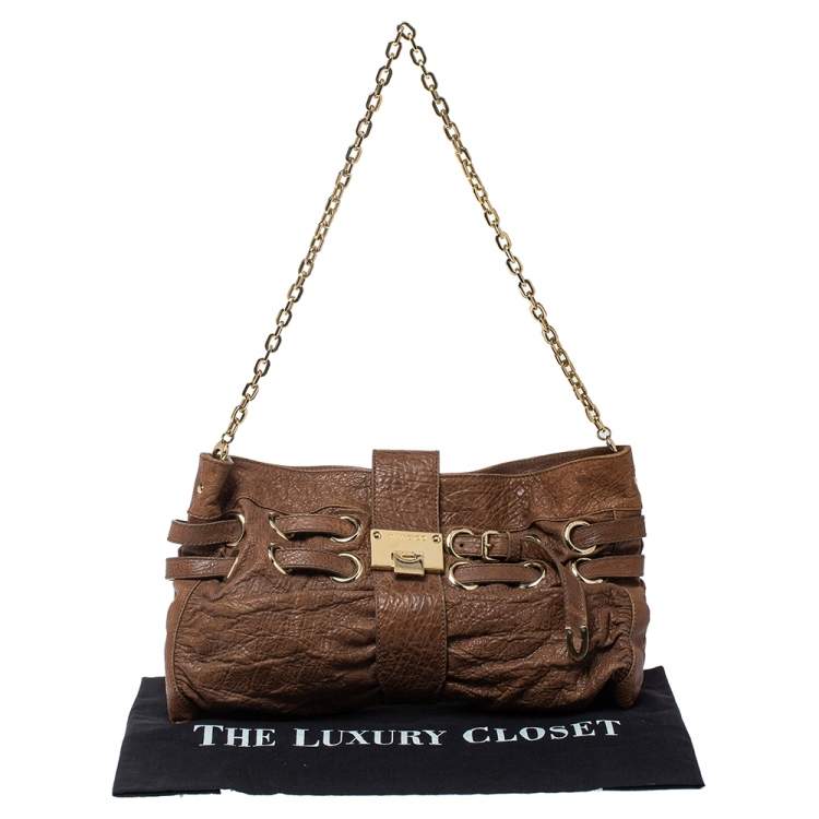 Pre Owned Jimmy Choo Brown Leather Riki Chain Shoulder Bag