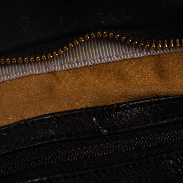 Pre Owned Jimmy Choo Black Pleated Leather Logo Metal Stretch Clutch
