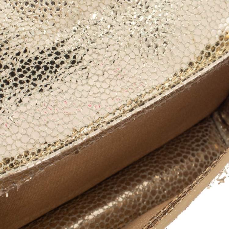 Pre Owned Jimmy Choo Metallic Silver Glittered Fabric Tilsa Strap Wallet