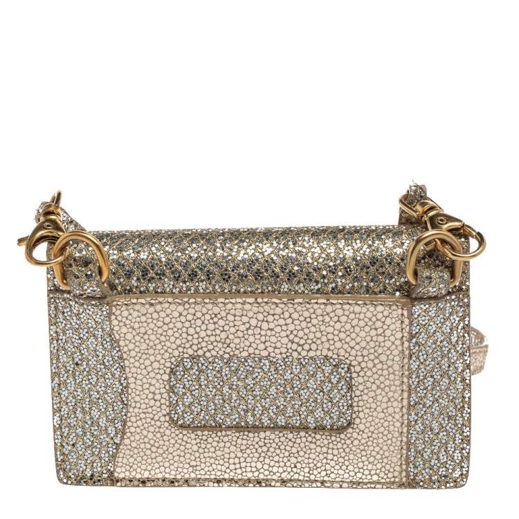 Pre Owned Jimmy Choo Metallic Silver Glittered Fabric Tilsa Strap Wallet