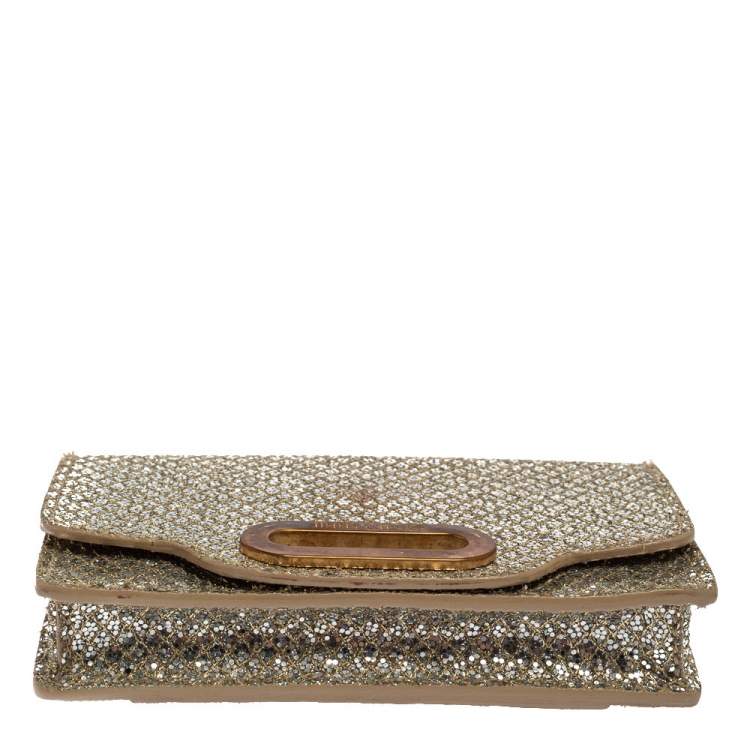 Pre Owned Jimmy Choo Metallic Silver Glittered Fabric Tilsa Strap Wallet