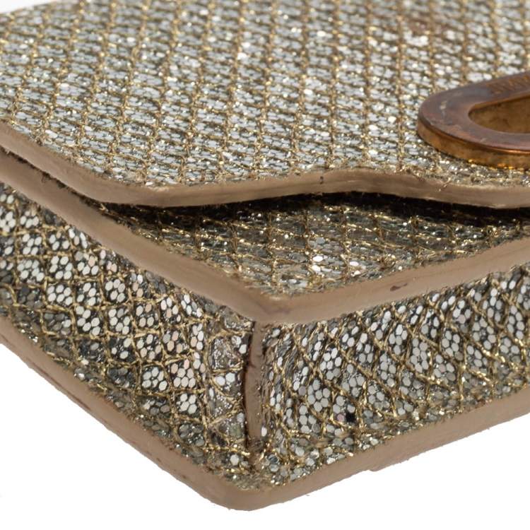 Pre Owned Jimmy Choo Metallic Silver Glittered Fabric Tilsa Strap Wallet