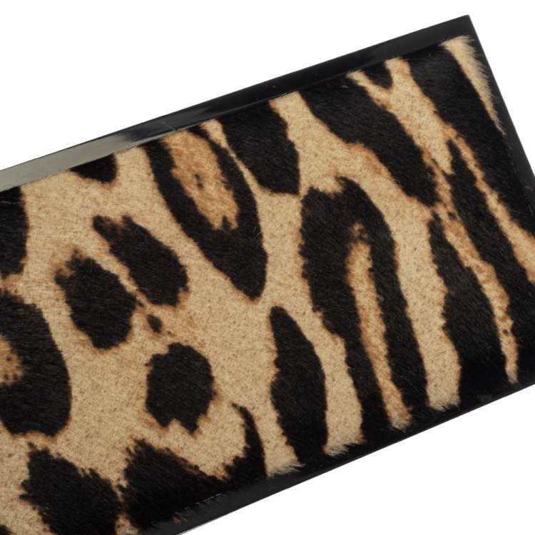 Pre Owned Jimmy Choo Beige/Black Leopard Prin Pony Hair Box Clutch 