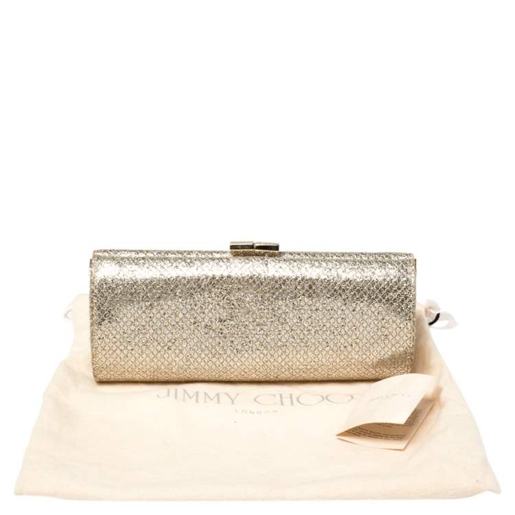 Pre Owned Jimmy Choo Gold Glitter Twill Tube Clutch
