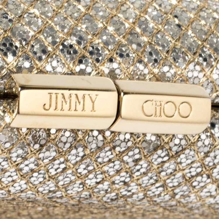Pre Owned Jimmy Choo Gold Glitter Twill Tube Clutch