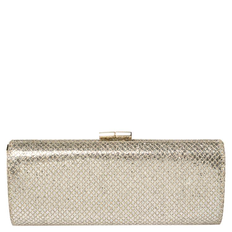 Pre Owned Jimmy Choo Gold Glitter Twill Tube Clutch