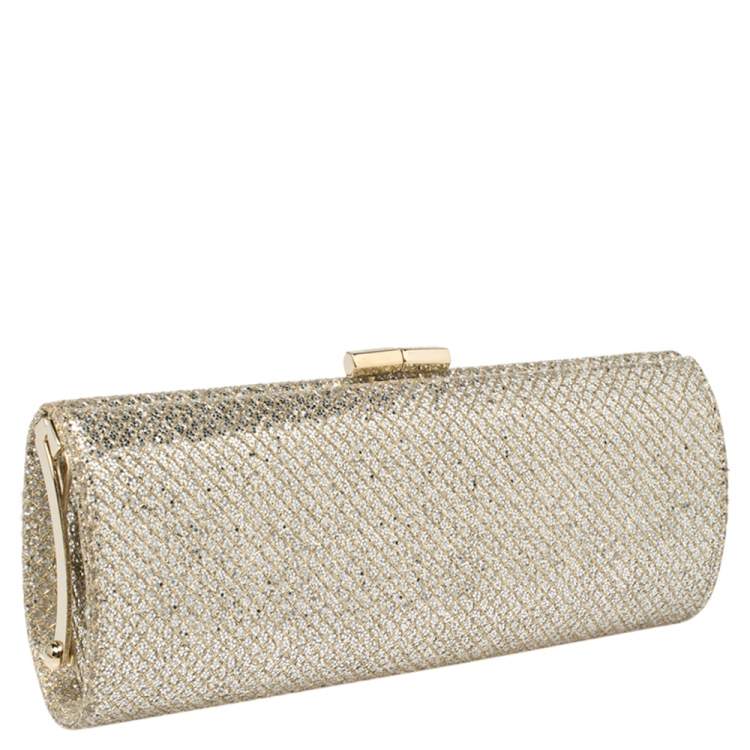 Pre Owned Jimmy Choo Gold Glitter Twill Tube Clutch