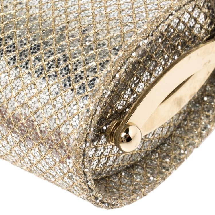 Pre Owned Jimmy Choo Gold Glitter Twill Tube Clutch