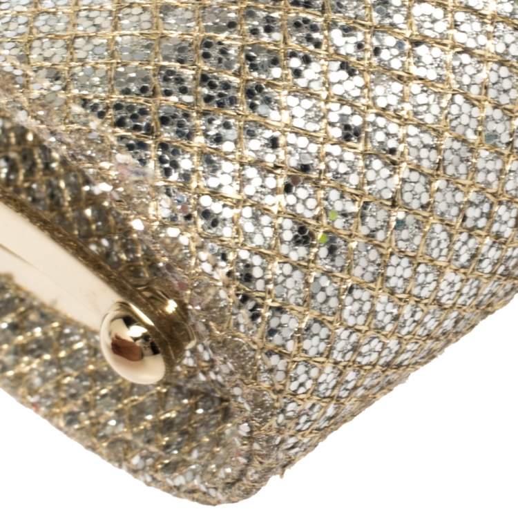 Pre Owned Jimmy Choo Gold Glitter Twill Tube Clutch