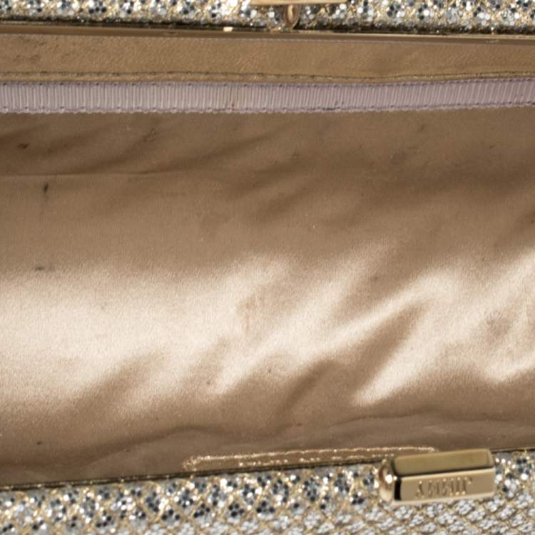 Pre Owned Jimmy Choo Gold Glitter Twill Tube Clutch