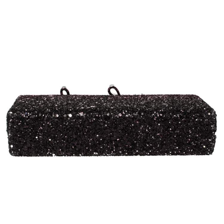 Pre Owned Jimmy Choo Purple Coarse Glitter Celeste Crystal Logo Clasp Clutch