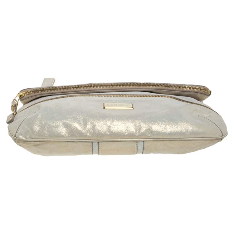 Pre Owned Jimmy Choo Gold Shimmer Leather Mave Foldover Clutch