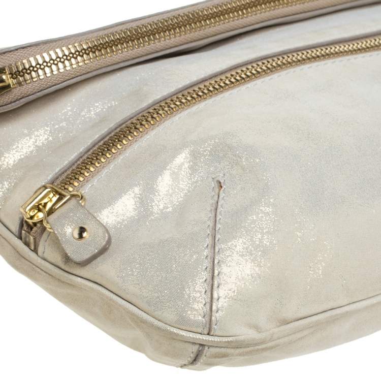 Pre Owned Jimmy Choo Gold Shimmer Leather Mave Foldover Clutch