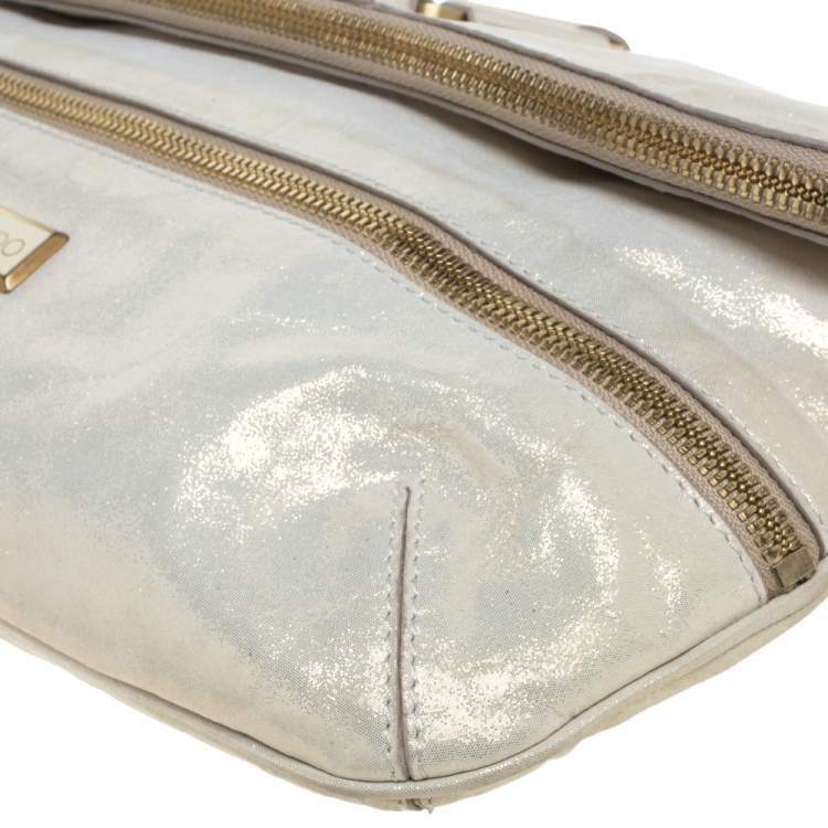 Pre Owned Jimmy Choo Gold Shimmer Leather Mave Foldover Clutch