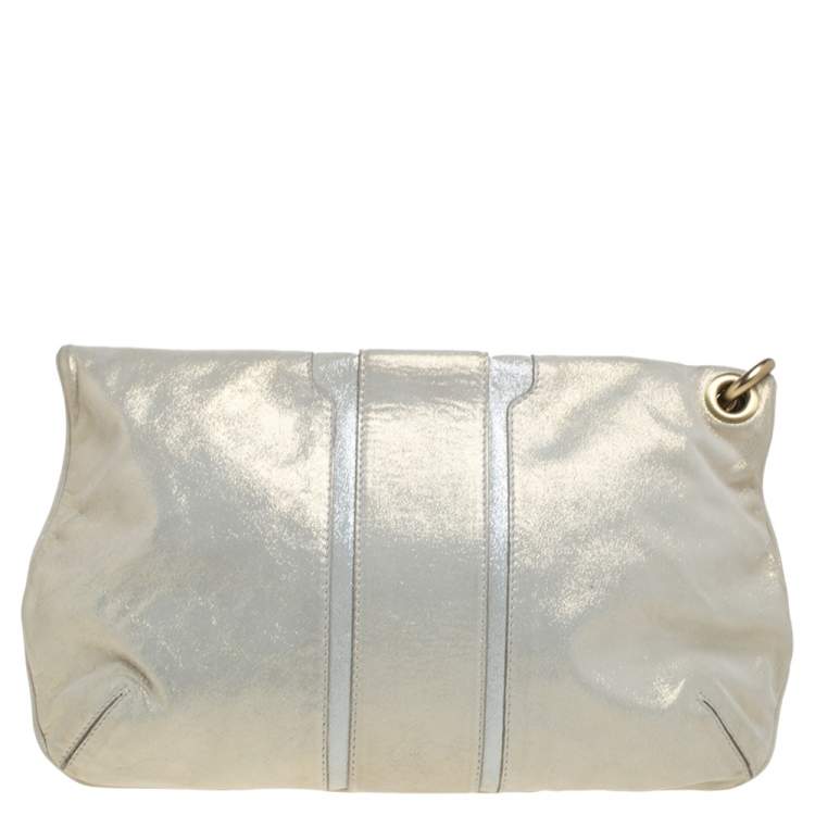 Pre Owned Jimmy Choo Gold Shimmer Leather Mave Foldover Clutch